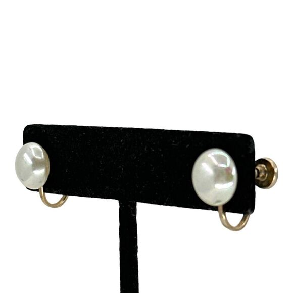 Iridescent Faux Pearl Screw Back Earrings - Picture 2 of 6